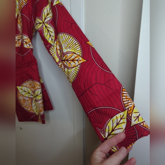 Grass Fields Blazer Jacket Size S Red And Yellow Ankara Fabric - Picture 15 of 16